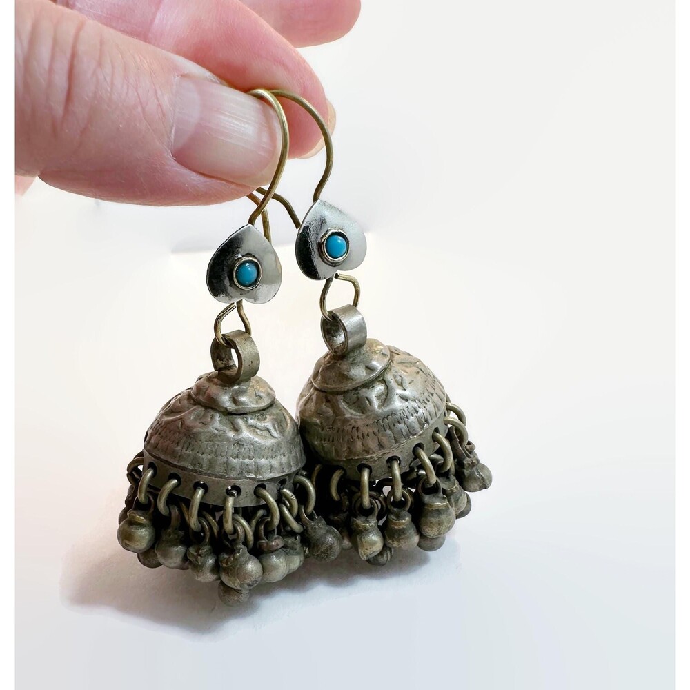 Vintage Earrings, Afghan, Massive, Jhumka, Silver, Middle Eastern, Ear Weights